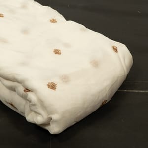 White Dyeable Viscose Organza Beads Embroidered Fabric