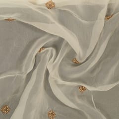 White Dyeable Viscose Organza Beads Embroidered Fabric