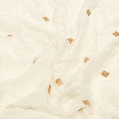 White Dyeable Crepe Beads Embroidered Fabric
