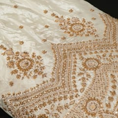 White Dyeable Crepe Beads Embroidered Fabric