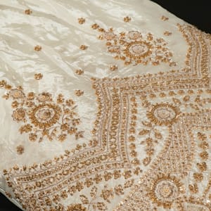 White Dyeable Crepe Beads Embroidered Fabric