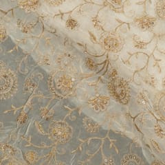White Dyeable Viscose Organza Embroidered Fabric
