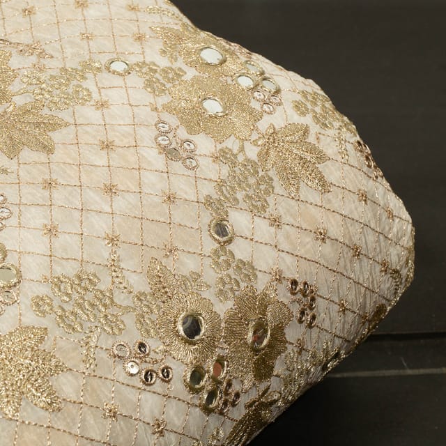 White Dyeable Glass Organza Embroidered Fabric