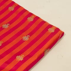 Magenta Color Satin Jamawar Stripes Booti Fabric