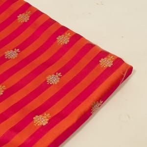 Magenta Color Satin Jamawar Stripes Booti Fabric