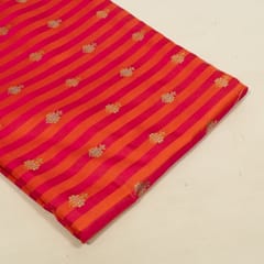 Magenta Color Satin Jamawar Stripes Booti Fabric