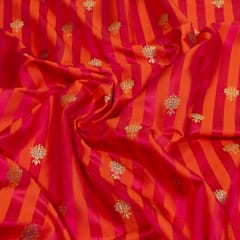 Magenta Color Satin Jamawar Stripes Booti Fabric