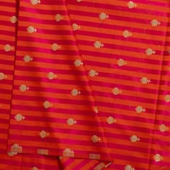 Magenta Color Satin Jamawar Stripes Booti Fabric