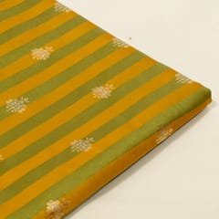 Green Color Satin Jamawar Stripes Booti Fabric