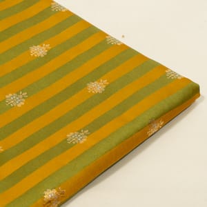 Green Color Satin Jamawar Stripes Booti Fabric