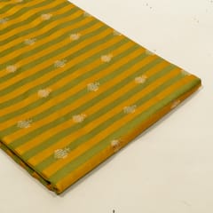 Green Color Satin Jamawar Stripes Booti Fabric