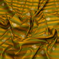 Green Color Satin Jamawar Stripes Booti Fabric