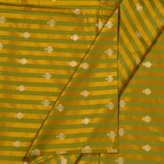 Green Color Satin Jamawar Stripes Booti Fabric