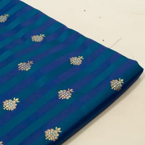 Blue Color Satin Jamawar Stripes Booti Fabric