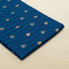 Blue Color Satin Jamawar Stripes Booti Fabric