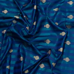 Blue Color Satin Jamawar Stripes Booti Fabric