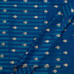 Blue Color Satin Jamawar Stripes Booti Fabric