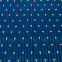 Blue Color Satin Jamawar Stripes Booti Fabric
