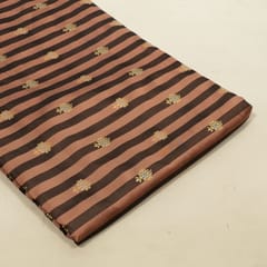 Brown Color Satin Jamawar Stripes Booti Fabric