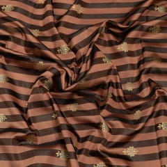Brown Color Satin Jamawar Stripes Booti Fabric