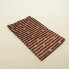 Brown Color Satin Jamawar Stripes Booti Fabric