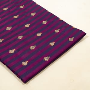 Purple Color Satin Jamawar Stripes Booti Fabric