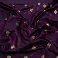 Purple Color Satin Jamawar Stripes Booti Fabric
