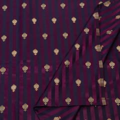 Purple Color Satin Jamawar Stripes Booti Fabric
