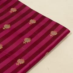 Wine Color Satin Jamawar Stripes Booti Fabric