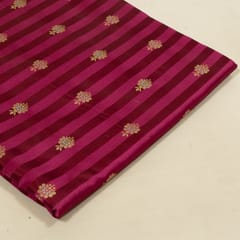 Wine Color Satin Jamawar Stripes Booti Fabric