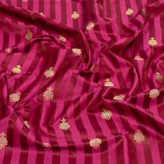Wine Color Satin Jamawar Stripes Booti Fabric
