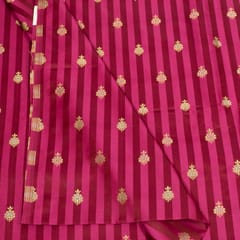 Wine Color Satin Jamawar Stripes Booti Fabric