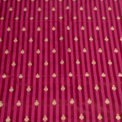 Wine Color Satin Jamawar Stripes Booti Fabric