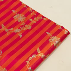 Magenta Color Satin Jamawar Stripes Jaal Fabric