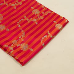 Magenta Color Satin Jamawar Stripes Jaal Fabric