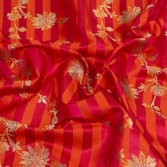 Magenta Color Satin Jamawar Stripes Jaal Fabric