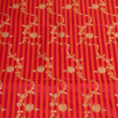 Magenta Color Satin Jamawar Stripes Jaal Fabric