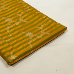 Green Color Satin Jamawar Stripes Jaal Fabric