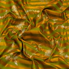 Green Color Satin Jamawar Stripes Jaal Fabric