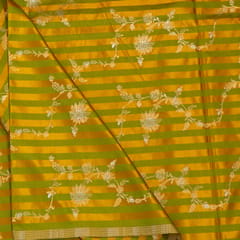 Green Color Satin Jamawar Stripes Jaal Fabric