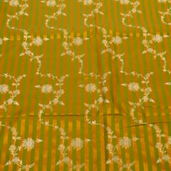Green Color Satin Jamawar Stripes Jaal Fabric
