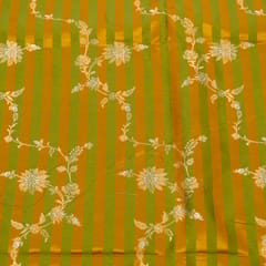 Green Color Satin Jamawar Stripes Jaal Fabric