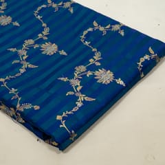Blue Color Satin Jamawar Stripes Jaal Fabric