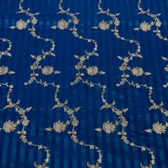 Blue Color Satin Jamawar Stripes Jaal Fabric