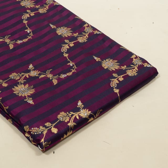 Purple Color Satin Jamawar Stripes Jaal Fabric
