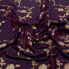 Purple Color Satin Jamawar Stripes Jaal Fabric