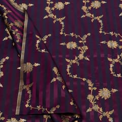 Purple Color Satin Jamawar Stripes Jaal Fabric