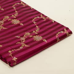 Wine Color Satin Jamawar Stripes Jaal Fabric