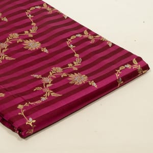 Wine Color Satin Jamawar Stripes Jaal Fabric
