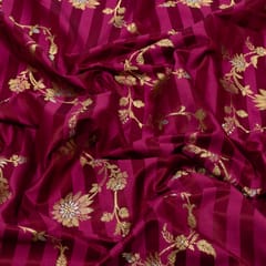 Wine Color Satin Jamawar Stripes Jaal Fabric
